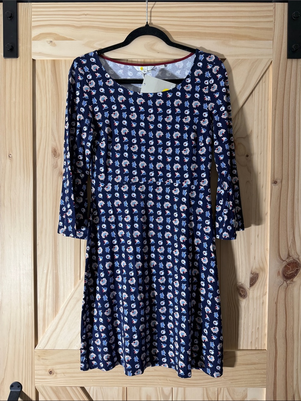 NWT Boden Navy Floral Swing Dress with Pink and White Accents